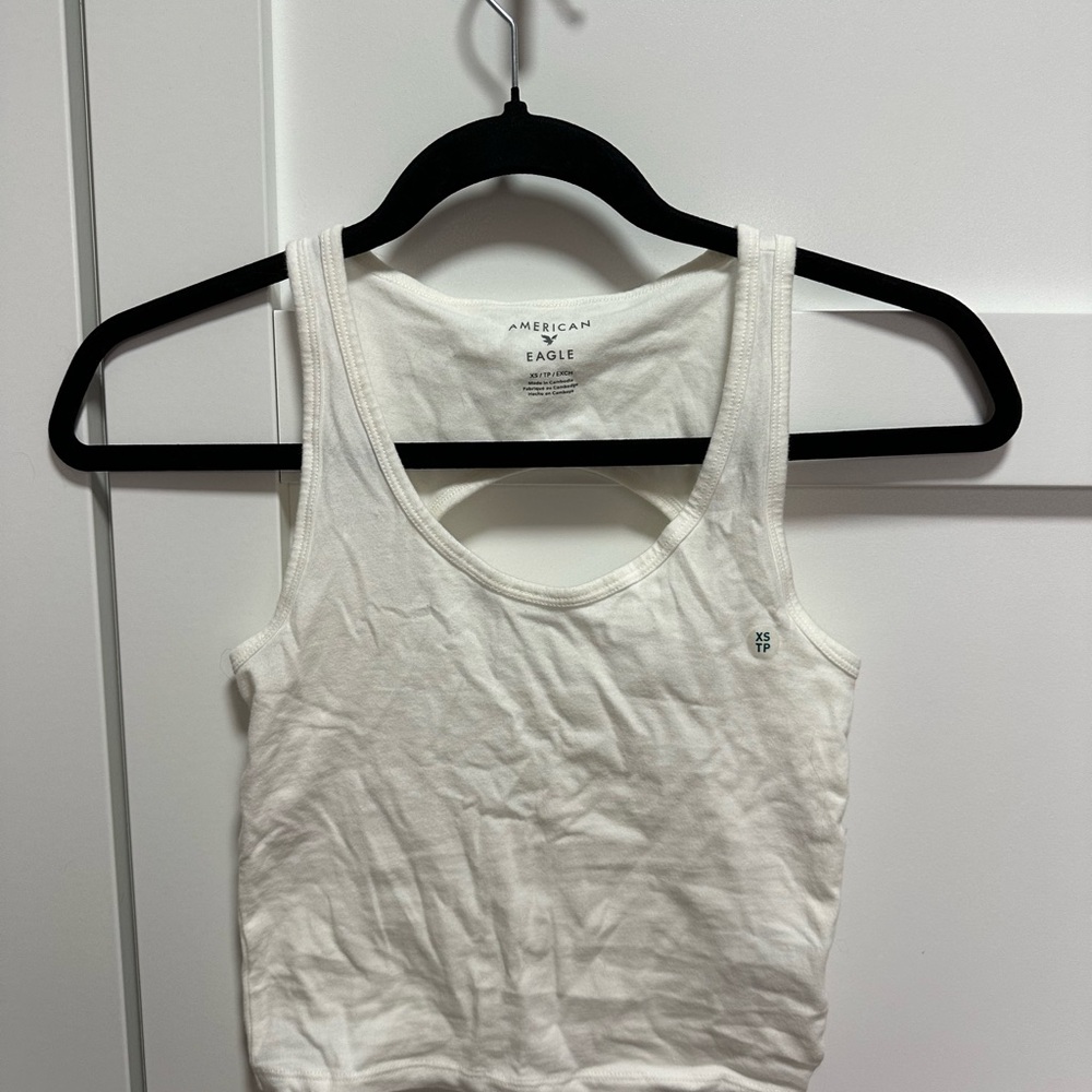 American Eagle Outfitters White Ribbed Scoop Tank Top